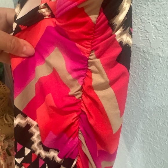 Coco Reef Sunset Red Ruched One Piece Swimsuit with Geometric Design - Picture 7 of 9